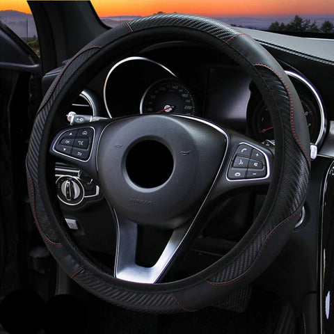 Carbon Fiber PU Leather Steering Wheel Cover