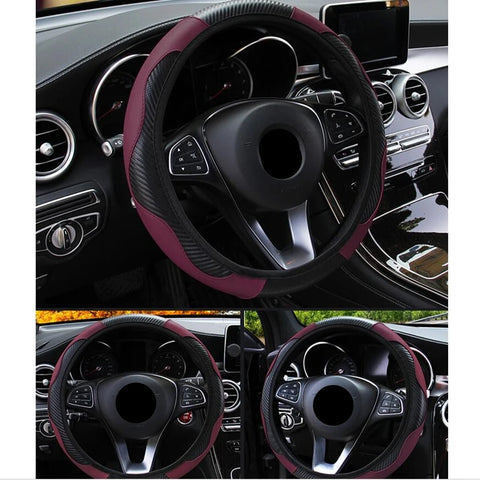 Carbon Fiber PU Leather Steering Wheel Cover